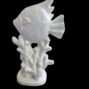 Urban Trends Porcelain Angelfish Sculpture on Coral Pedestal Gloss Finish